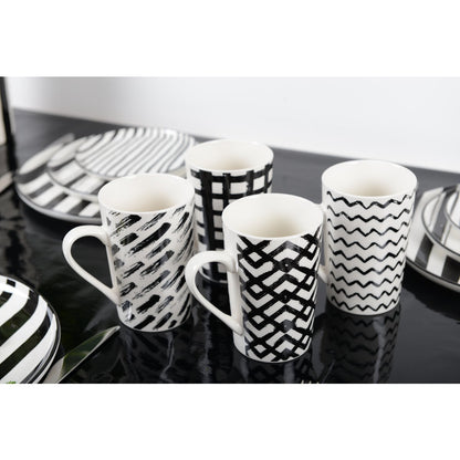 SET OF 4 CUPS 450ML BLACK &amp; WHITE