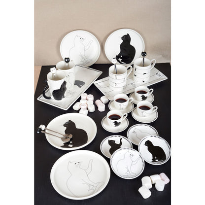 BLACK AND WHITE CAT CUPS WITH TAIL-SHAPED HANDLE – SET OF 2