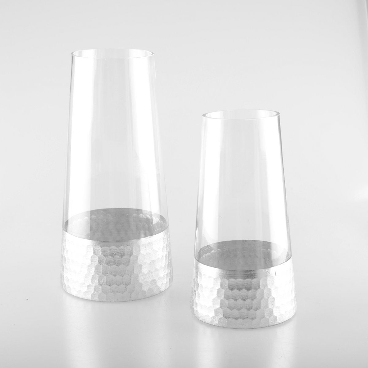 Transparent and silver conical vase H28CM
