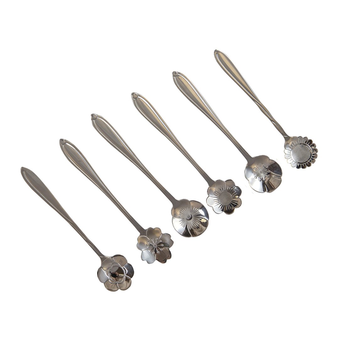 SORTIERTE BLUMENKUCHENLÖFFEL SILBER - 6ER-SET