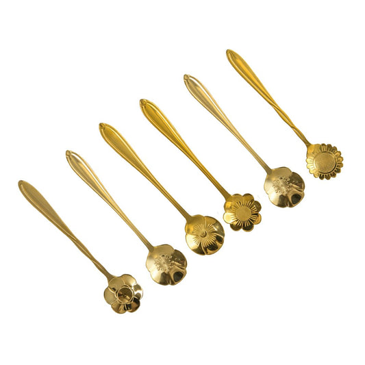SORTIERTE GOLDENE BLUMENKUCHENLÖFFEL - 6ER-SET