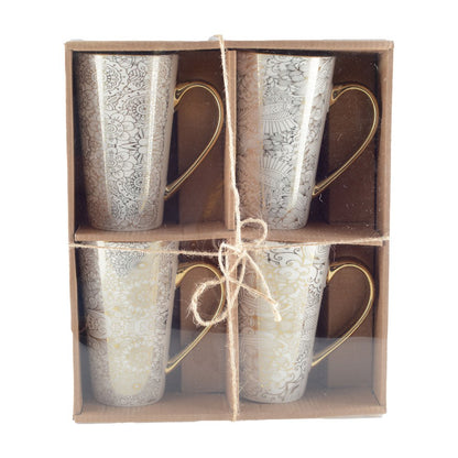 WEISSE BECHER MIT ABSTRAKTEM DESIGN – 4ER-SET