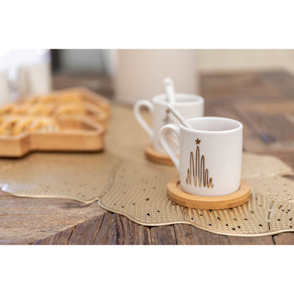 Kaffeetassen aus Tannenholz mit Löffeln und Untertassen aus Holz – 2er-Set
